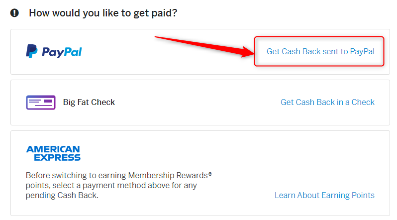 「Get Cash Back sent to PayPal」をクリック