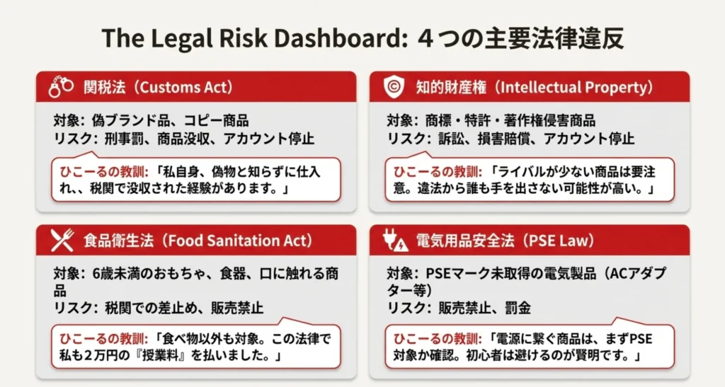 法律違反・規約違反の商品を仕入れてしまって失敗した事例