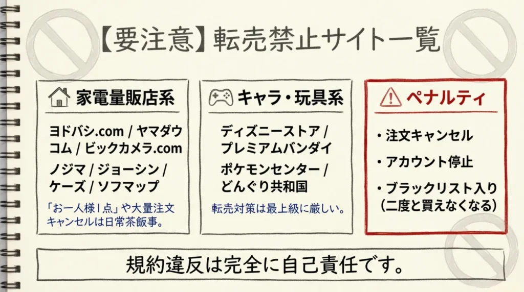 転売禁止サイト一覧と注意点