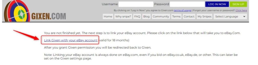 eBayアカウントとの連携画面が表示される
