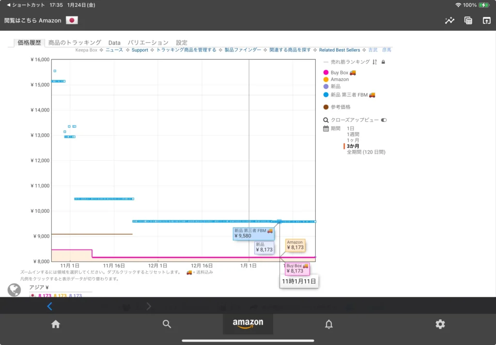 ipadでKeepaの拡張機能