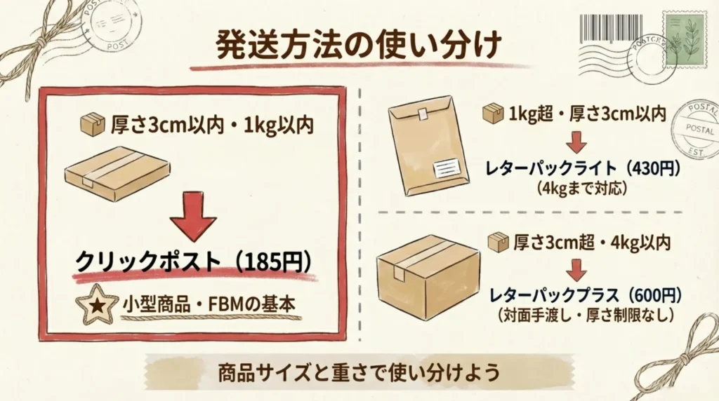 おまけ|クリックポストと他の発送方法を比較