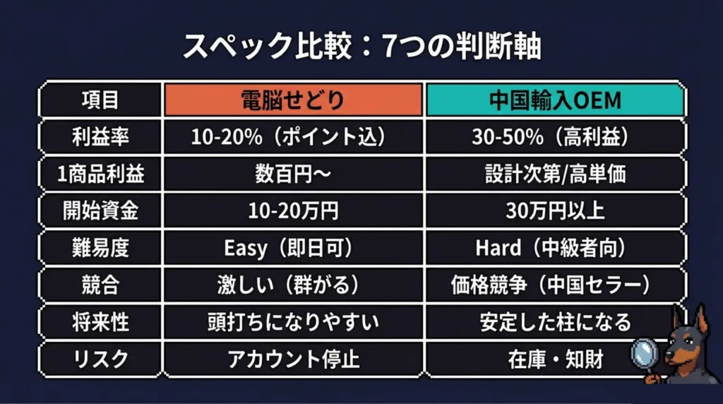電脳せどりと中国輸入を7つの視点で比較