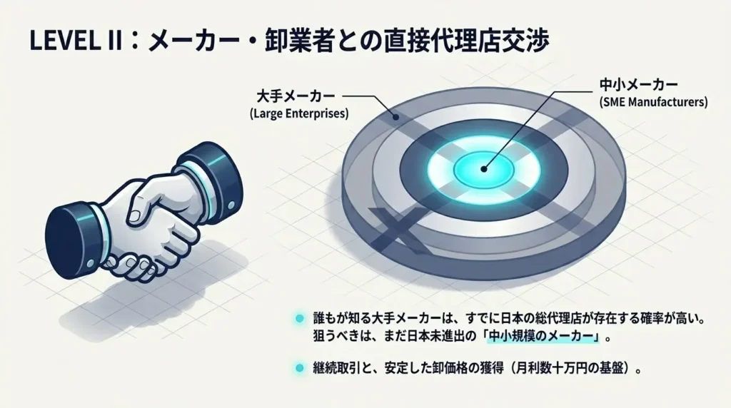 レベル２｜メーカーや卸業者に交渉して代理店になる