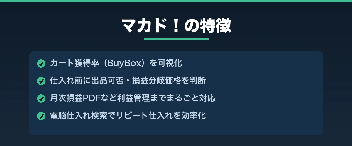 マカド!の特徴|BuyBox可視化・仕入れ判断・利益管理