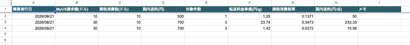 精算シートの実際の計算例