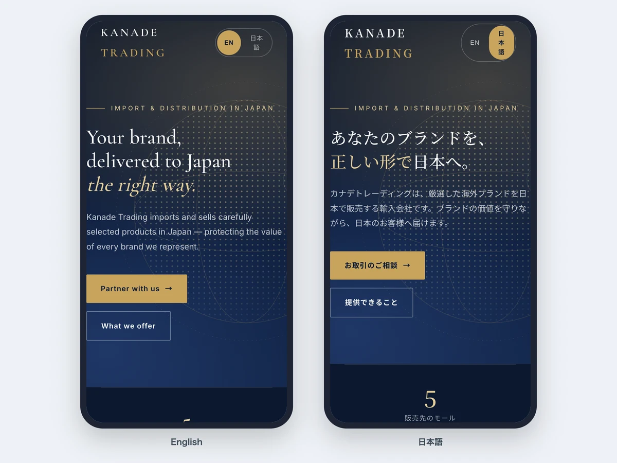 交渉用ホームページの見本のスマホ表示